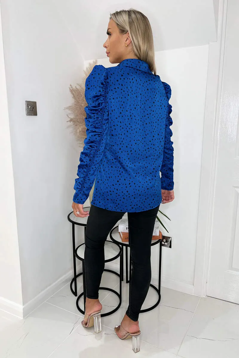 Blue And Black Printed Long Ruched Sleeve Shirt sold by AX Paris product image thumbnail 4