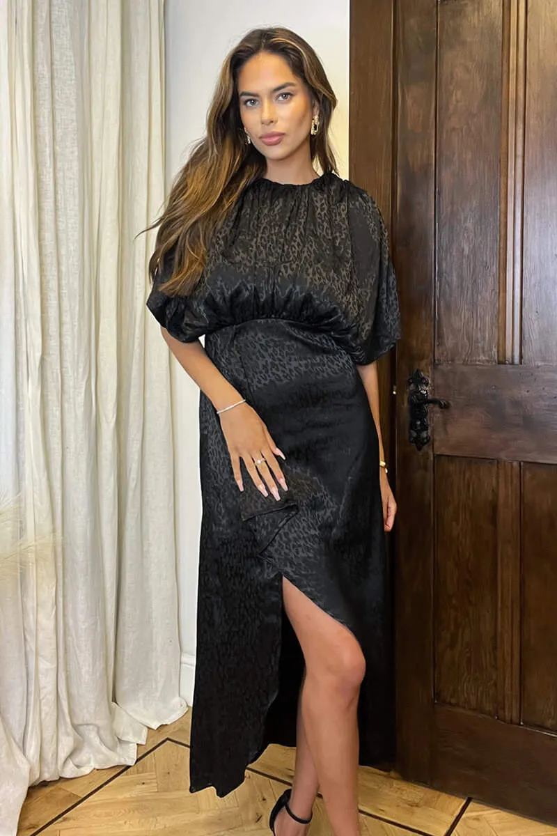 Black Animal Print Batwing Gathered Top Midi Dress sold by AX Paris product image thumbnail 3