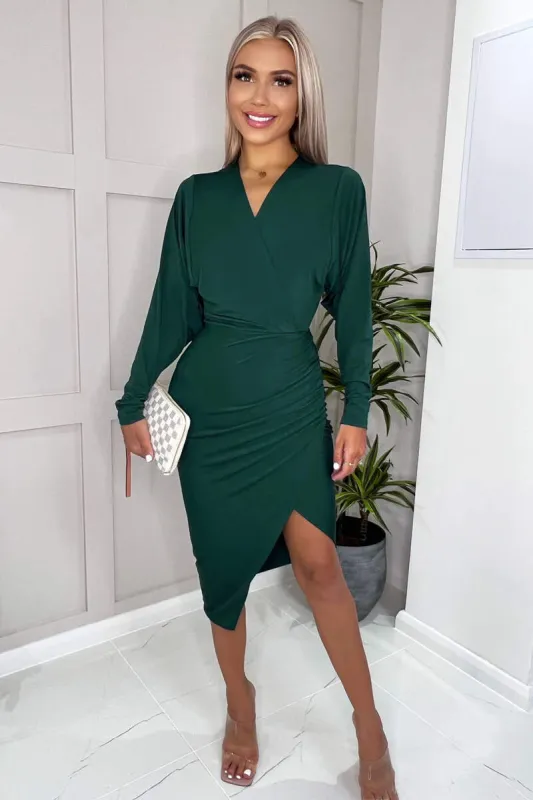 Teal Ruched Side Wrap Top Midi Dress sold by AX Paris