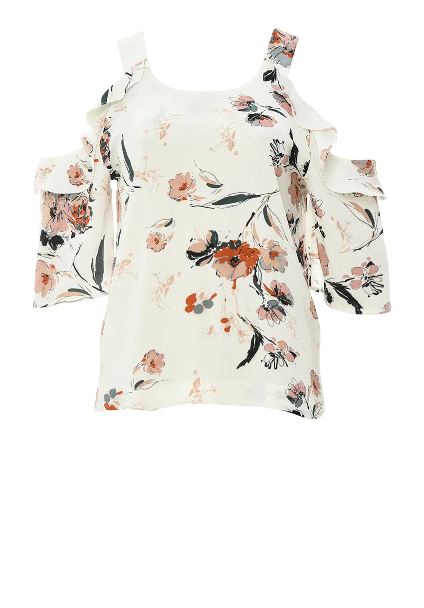 Cream Cold Shoulder Frill Top sold by AX Paris product image thumbnail 4