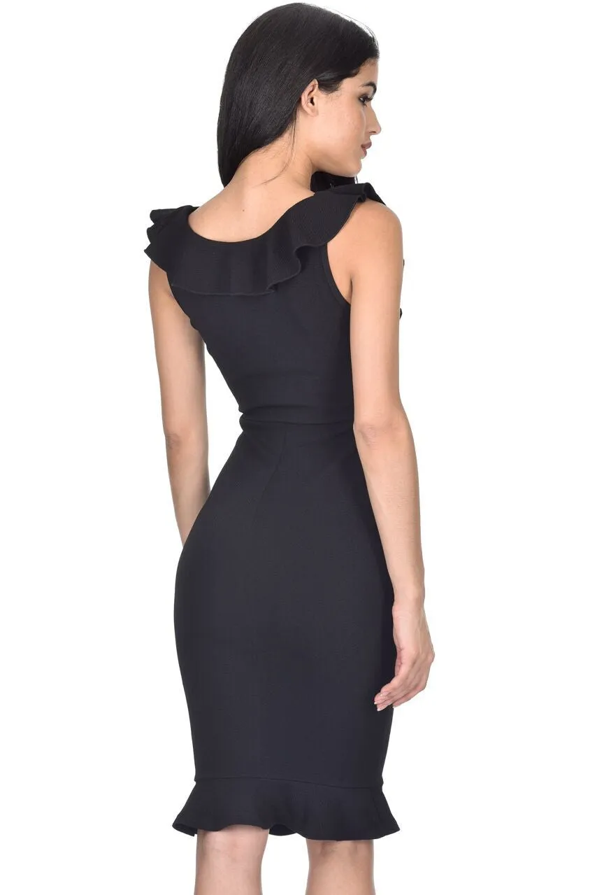 Black V Neck Frill Detail Bodycon Dress sold by AX Paris product image thumbnail 3