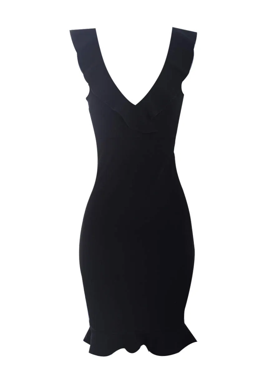 Black V Neck Frill Detail Bodycon Dress sold by AX Paris product image thumbnail 4