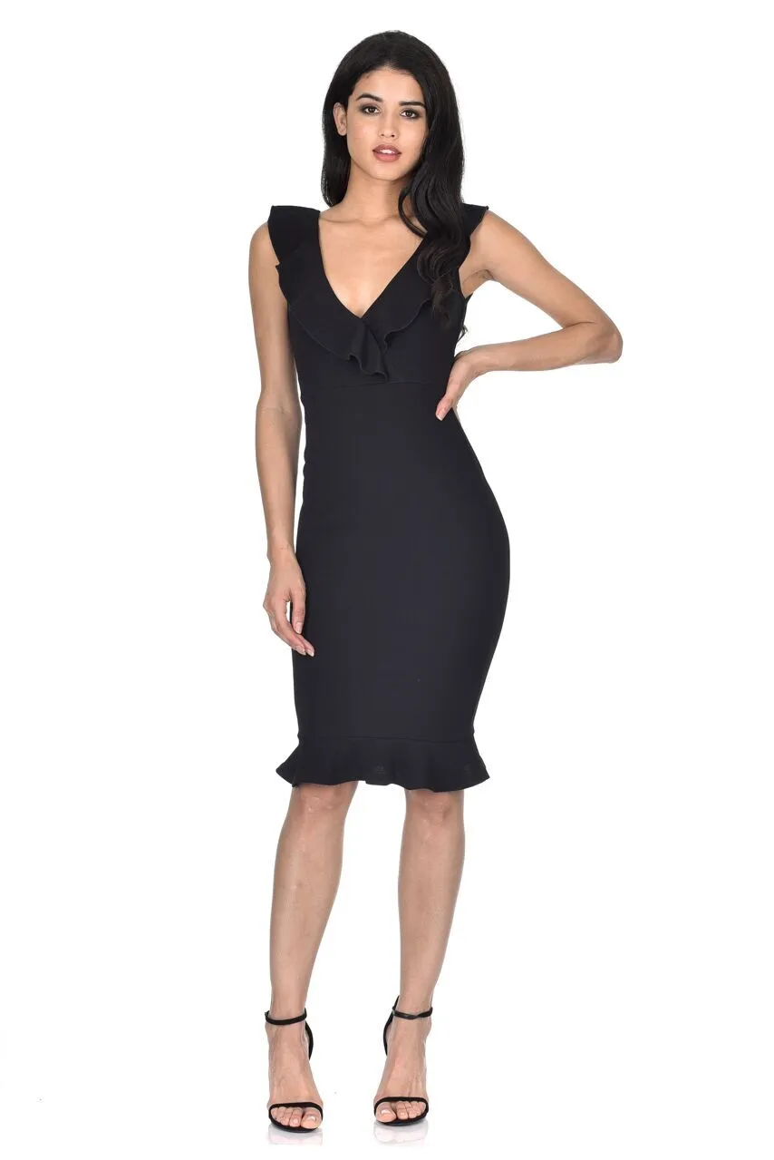 Black V Neck Frill Detail Bodycon Dress sold by AX Paris product image thumbnail 2