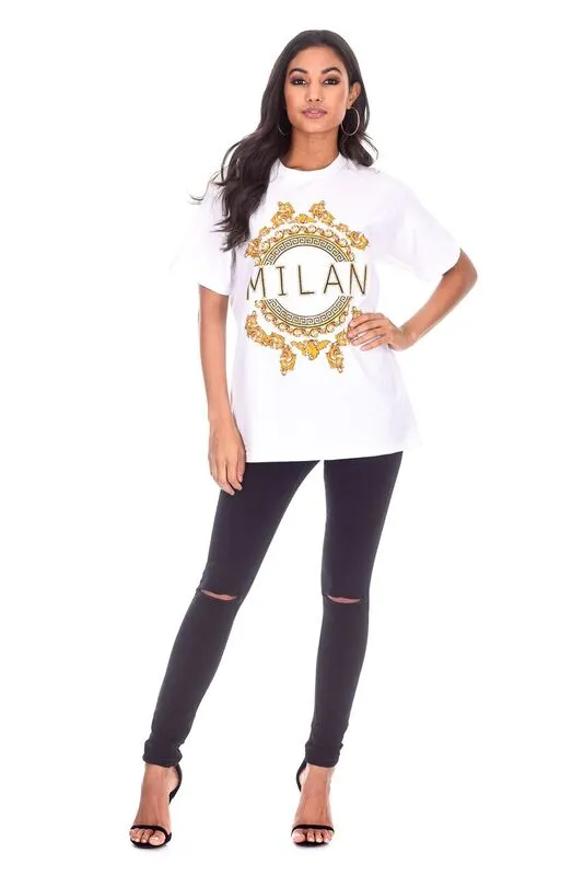 White Milan Slogan T-Shirt sold by AX Paris product image thumbnail 2