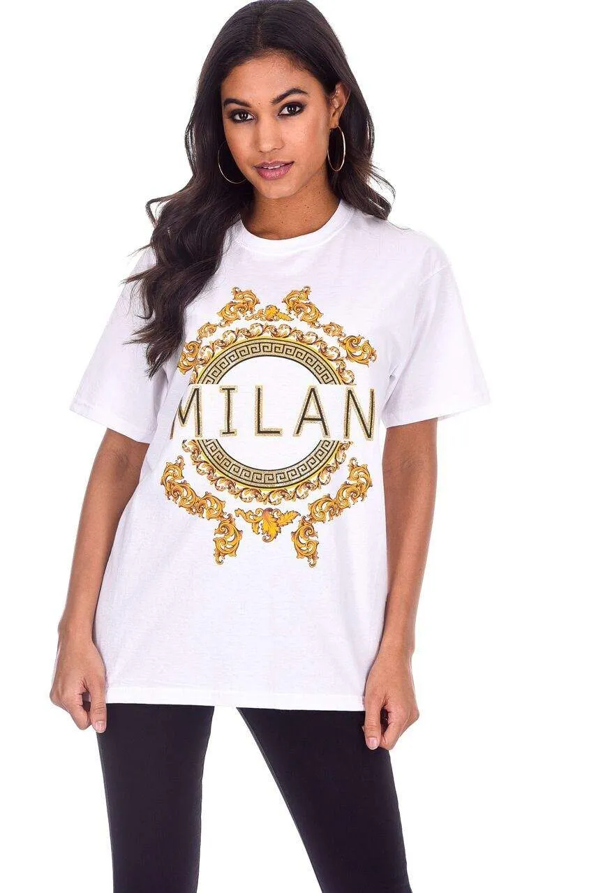 White Milan Slogan T-Shirt sold by AX Paris