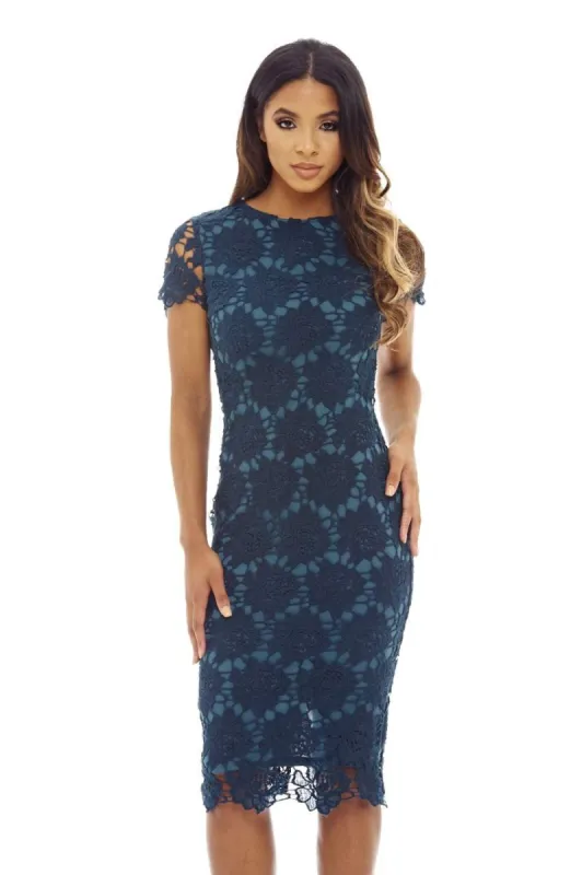 Teal Crochet Overlay Midi Dress sold by AX Paris