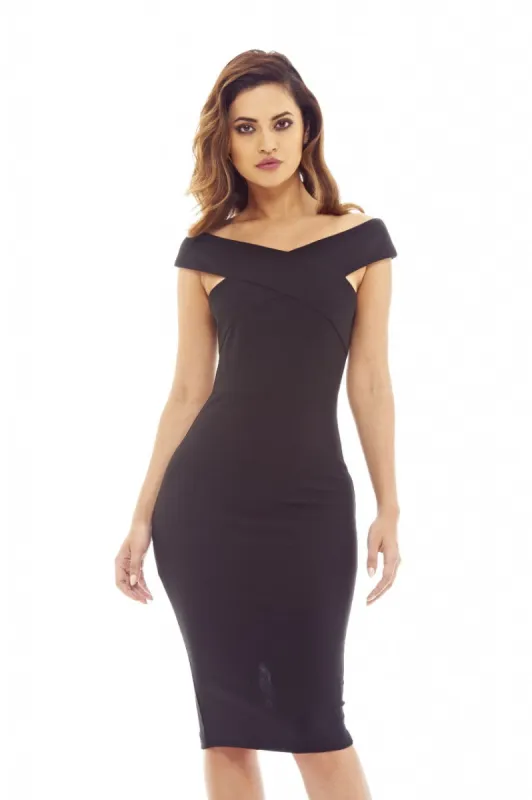 Black Midi Dress with Cross-Front detail sold by AX Paris
