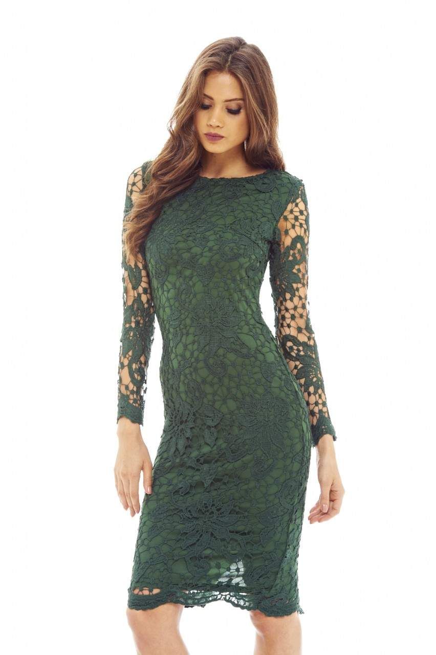 Green Crochet Dress with Long Sleeves Detail sold by AX Paris