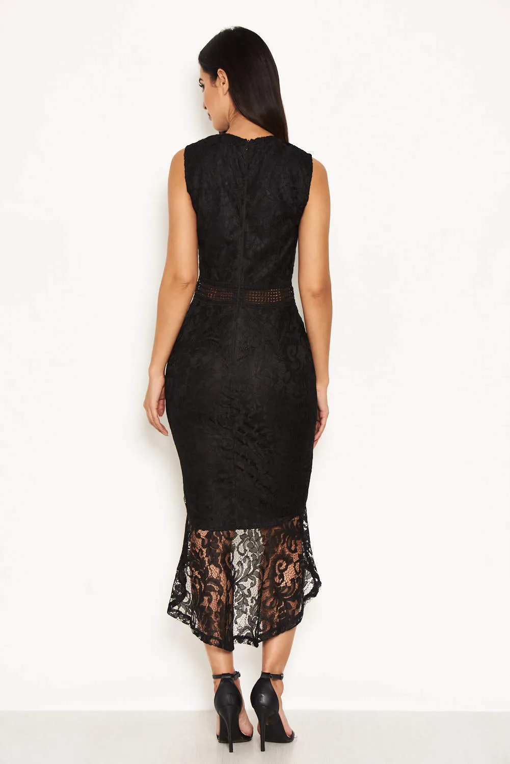 Black Fishtail Hem Lace Midi Dress sold by AX Paris product image thumbnail 3