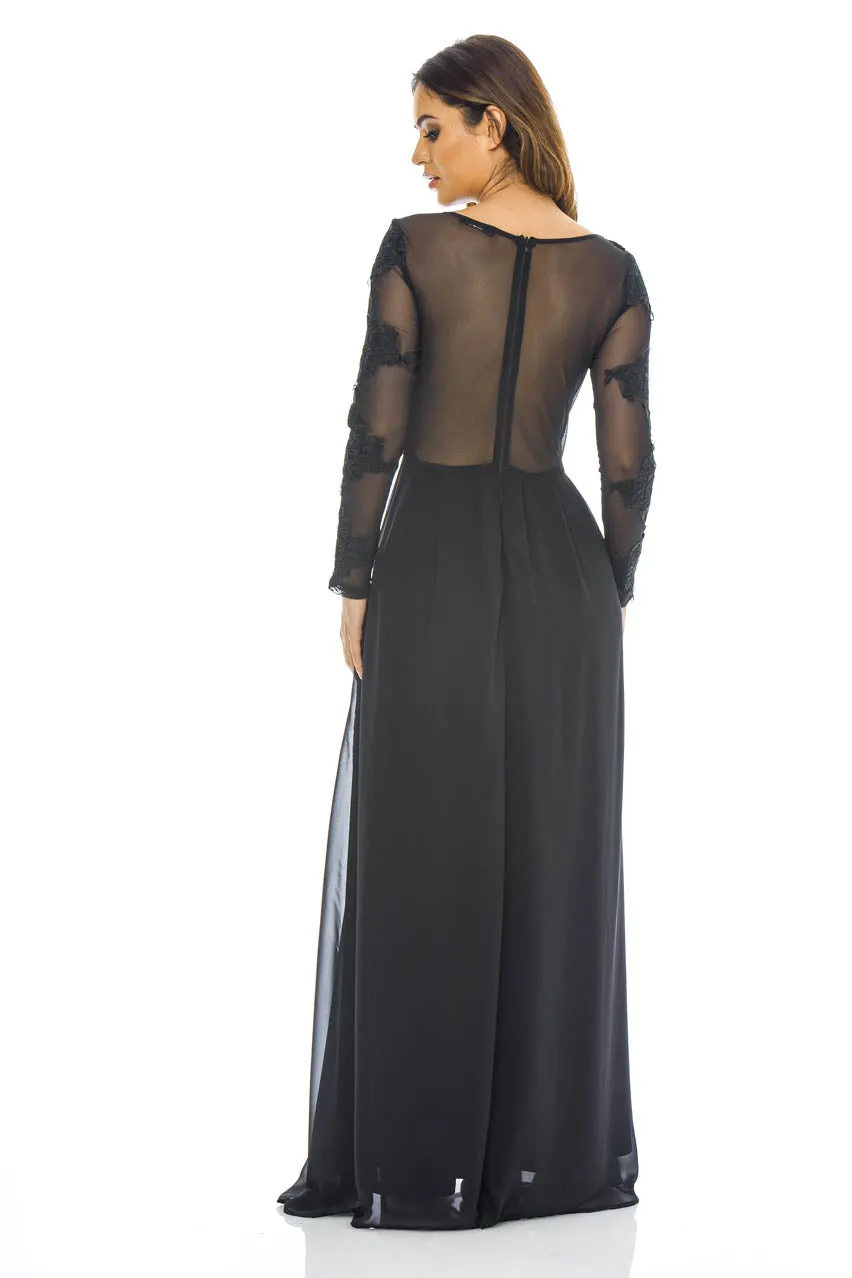 Black Long Sleeved Lace Maxi Dress sold by AX Paris product image thumbnail 3