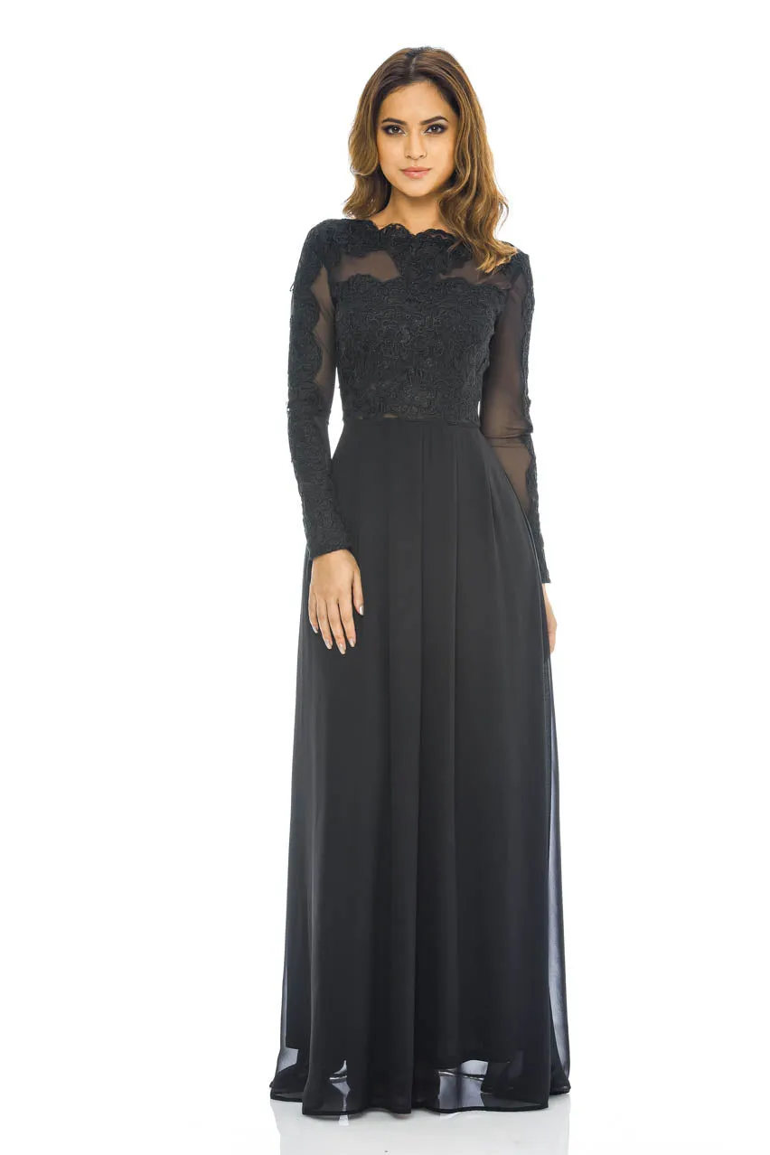 Black Long Sleeved Lace Maxi Dress sold by AX Paris