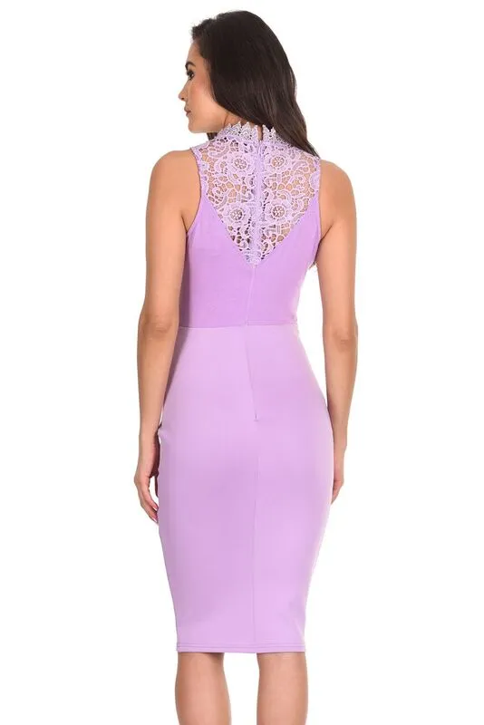 Lilac High Neck Crochet Bodycon Dress sold by AX Paris product image thumbnail 3