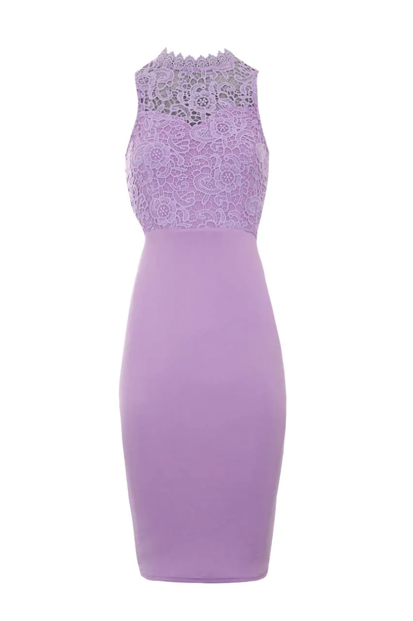 Lilac High Neck Crochet Bodycon Dress sold by AX Paris product image thumbnail 4