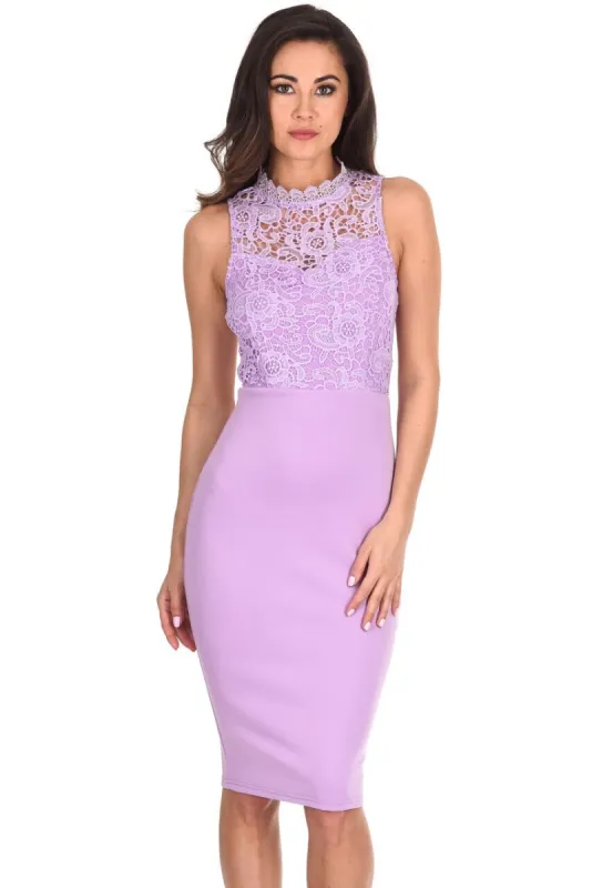 Lilac High Neck Crochet Bodycon Dress sold by AX Paris