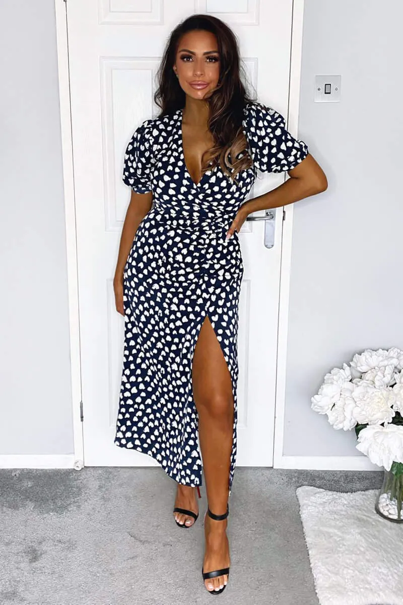 Navy Heart Print Short Sleeve Midi Dress sold by AX Paris product image thumbnail 4