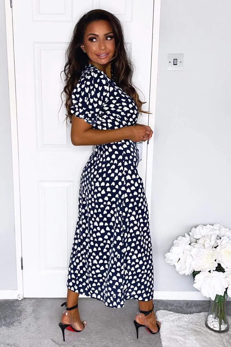 Navy Heart Print Short Sleeve Midi Dress sold by AX Paris product image thumbnail 5