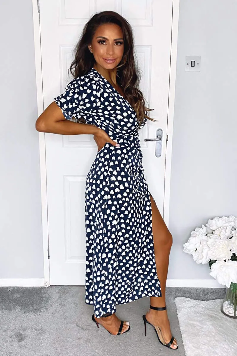 Navy Heart Print Short Sleeve Midi Dress sold by AX Paris product image thumbnail 2