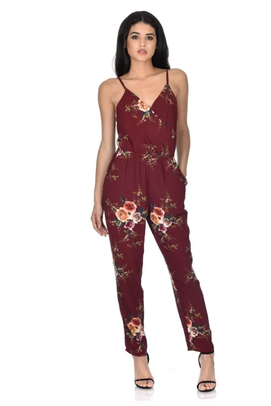 Rust Floral Printed Jumpsuit sold by AX Paris