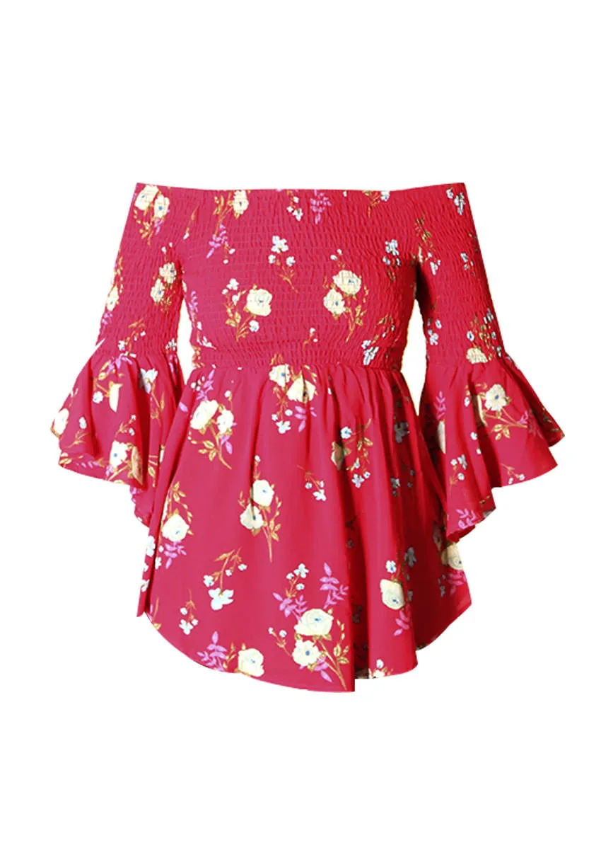 Red Floral Bardot Top sold by AX Paris product image thumbnail 3