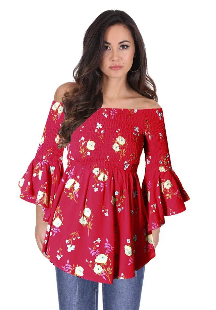 Red Floral Bardot Top sold by AX Paris