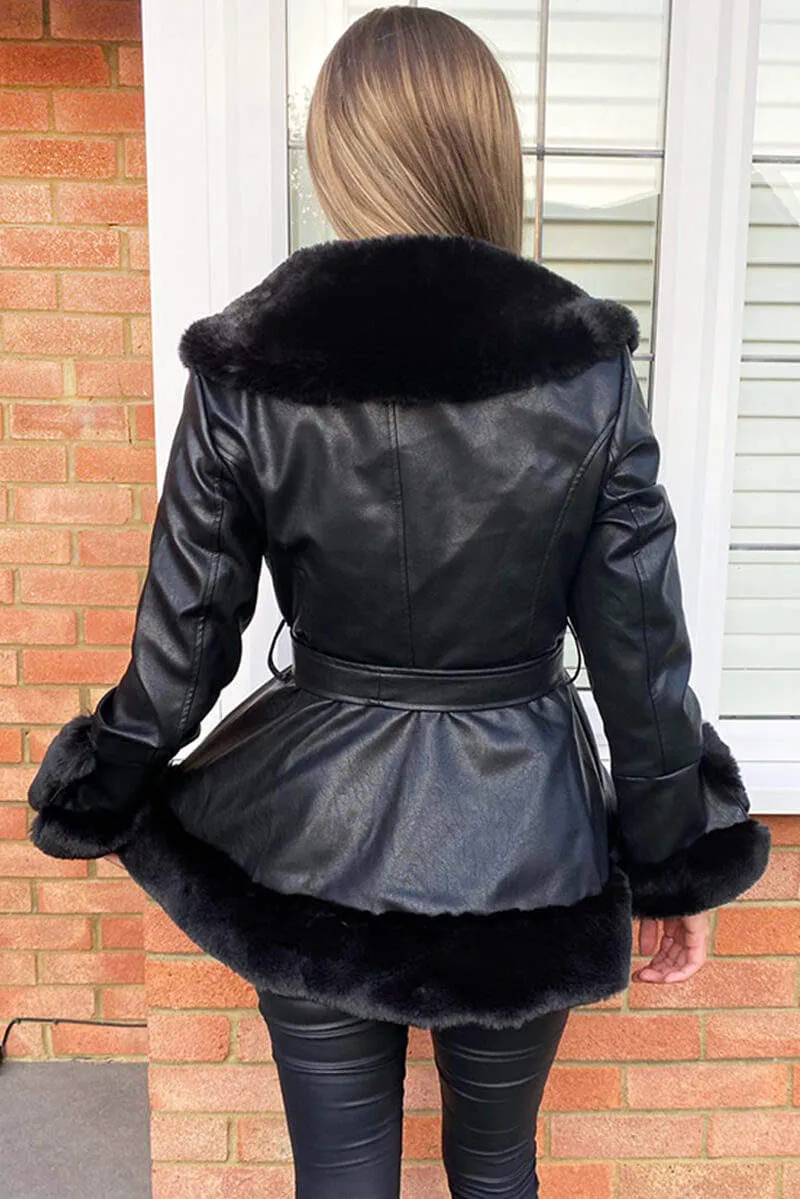 Black Faux Fur Leather Jacket sold by AX Paris product image thumbnail 4