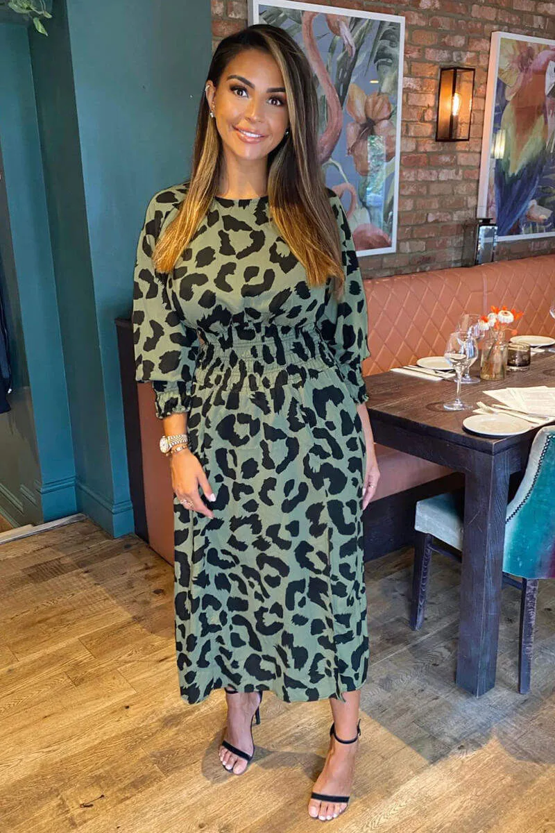 Khaki Printed Elasticated Waist Midi Dress sold by AX Paris product image thumbnail 2