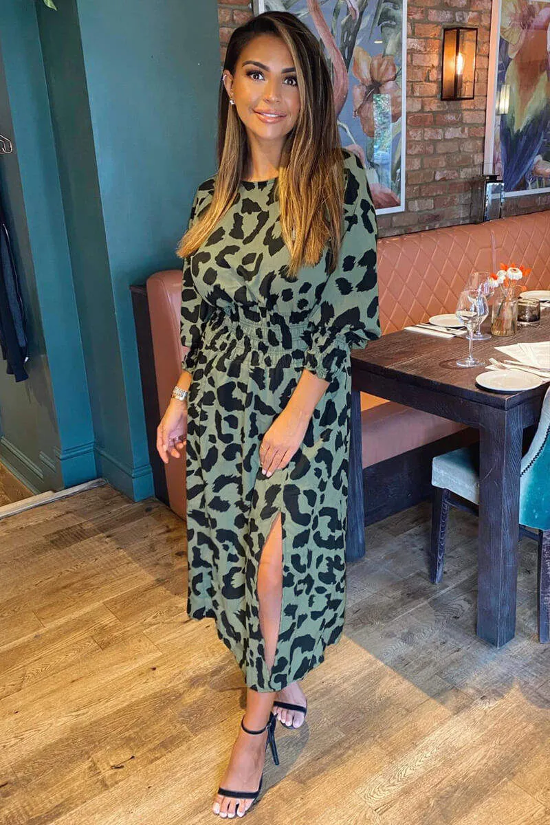 Khaki Printed Elasticated Waist Midi Dress sold by AX Paris product image thumbnail 3