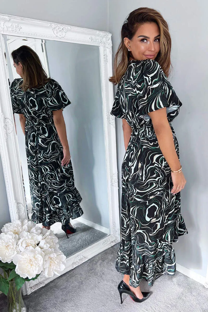 Black And Green Marble Print Dip Hem Midi Dress sold by AX Paris product image thumbnail 4