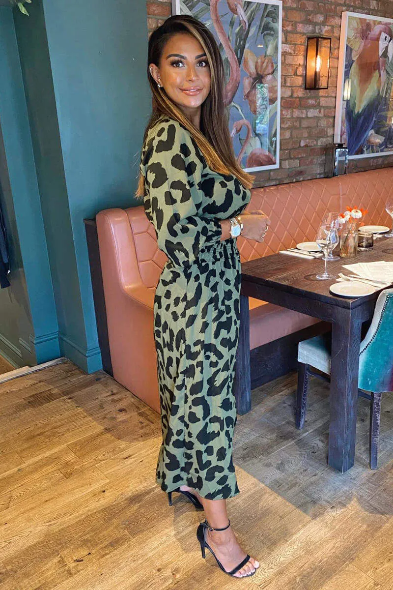 Khaki Printed Elasticated Waist Midi Dress sold by AX Paris product image thumbnail 4