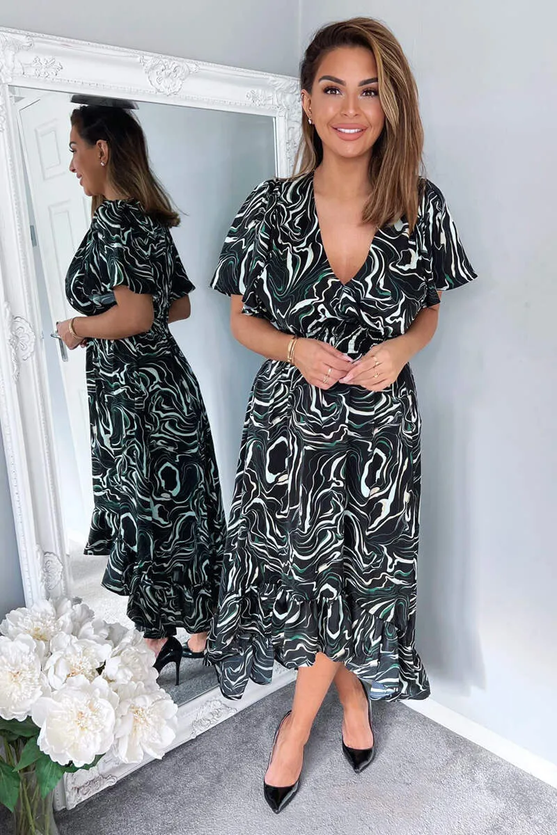 Black And Green Marble Print Dip Hem Midi Dress sold by AX Paris product image thumbnail 2