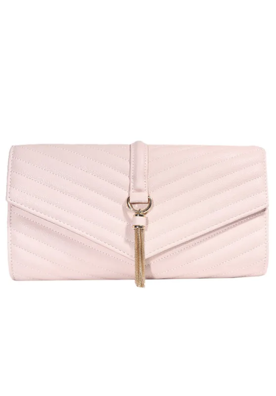 Nude Quilted Gold Tassel Clutch Bag sold by AX Paris