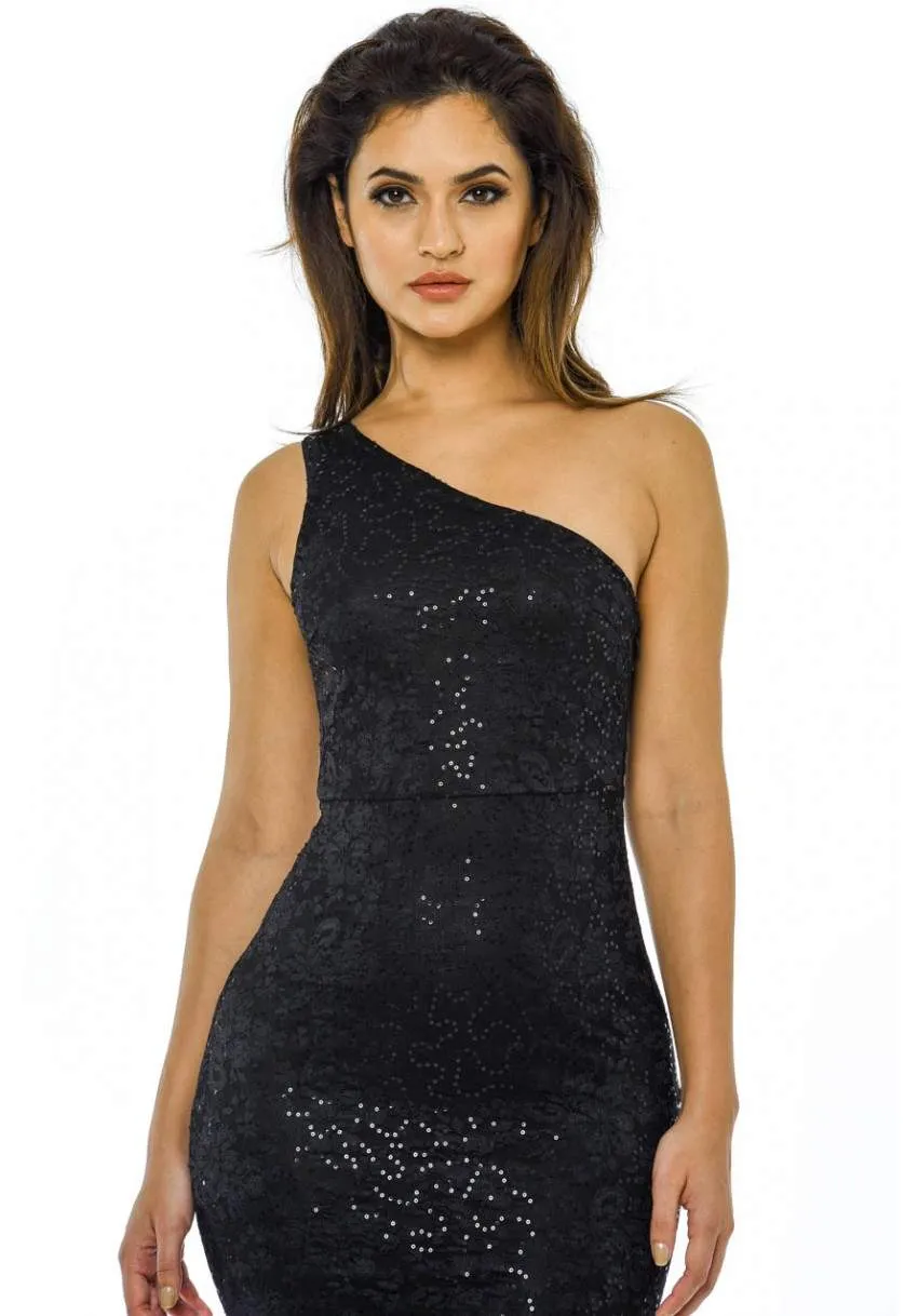 Black Sequin One Shoulder Maxi Dress sold by AX Paris product image thumbnail 2