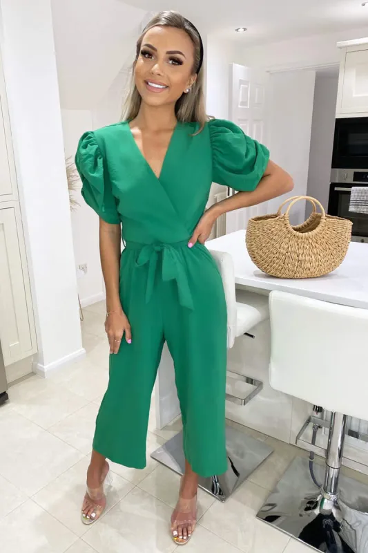 Green Wrap Over Tie Waist Jumpsuit sold by AX Paris
