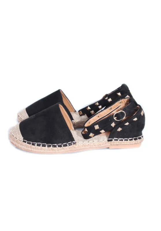Black Faux Suede Studded Espadrille sold by AX Paris