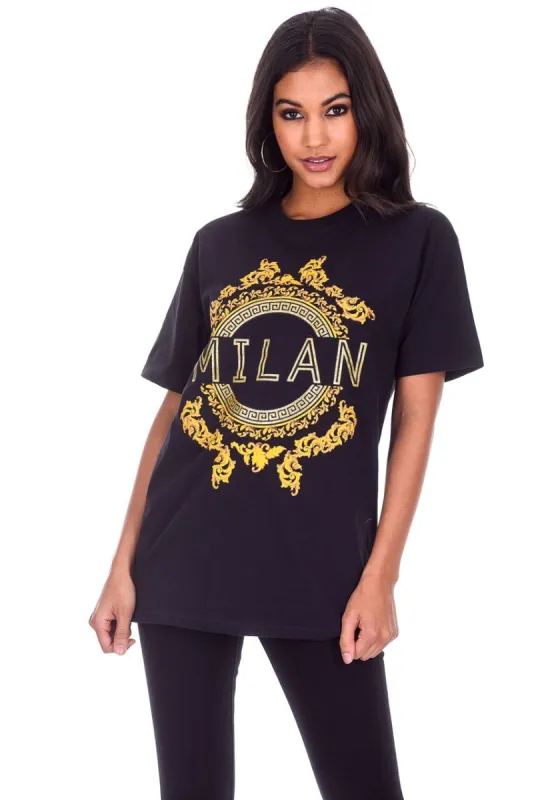 Black Milan Slogan T-Shirt sold by AX Paris