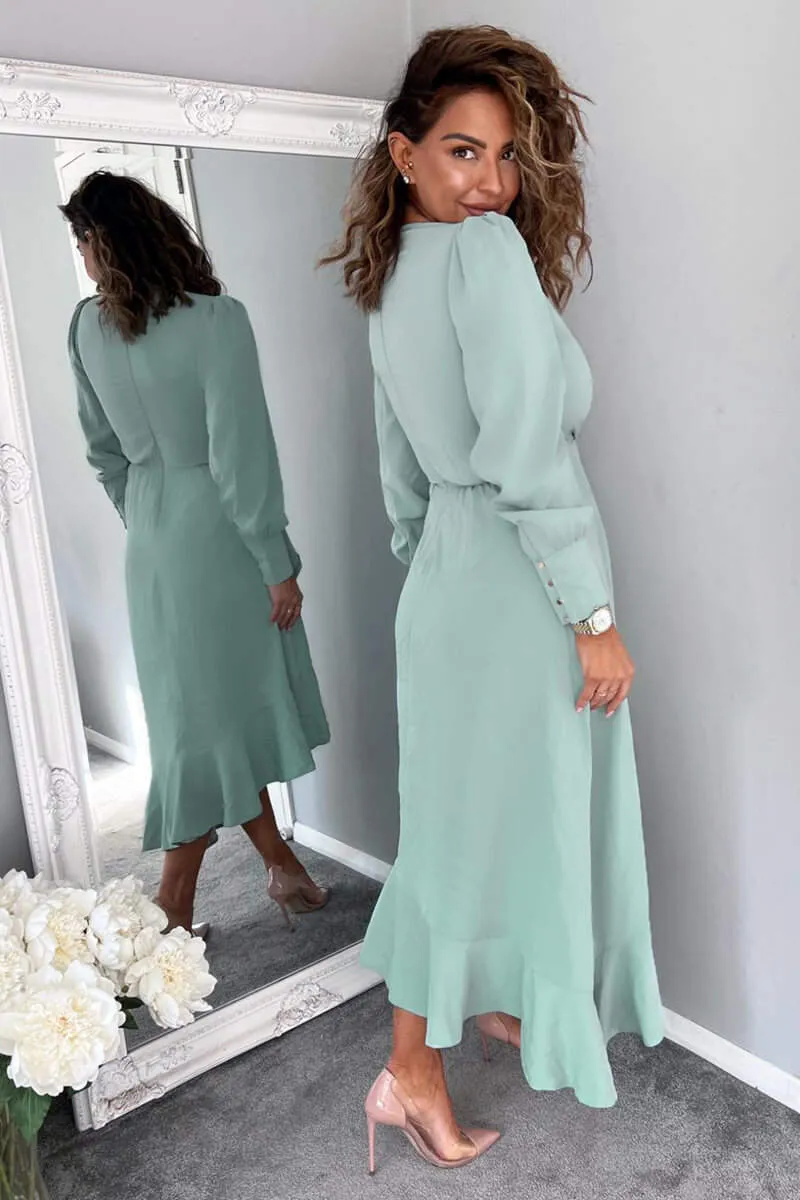 Duck Egg Long Sleeve Frill Wrap Midi Dress sold by AX Paris product image thumbnail 4