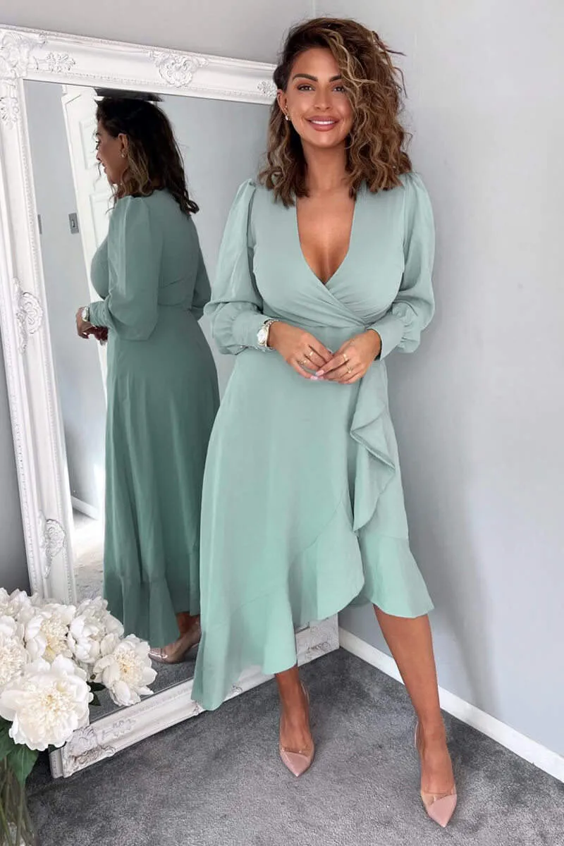 Duck Egg Long Sleeve Frill Wrap Midi Dress sold by AX Paris product image thumbnail 2