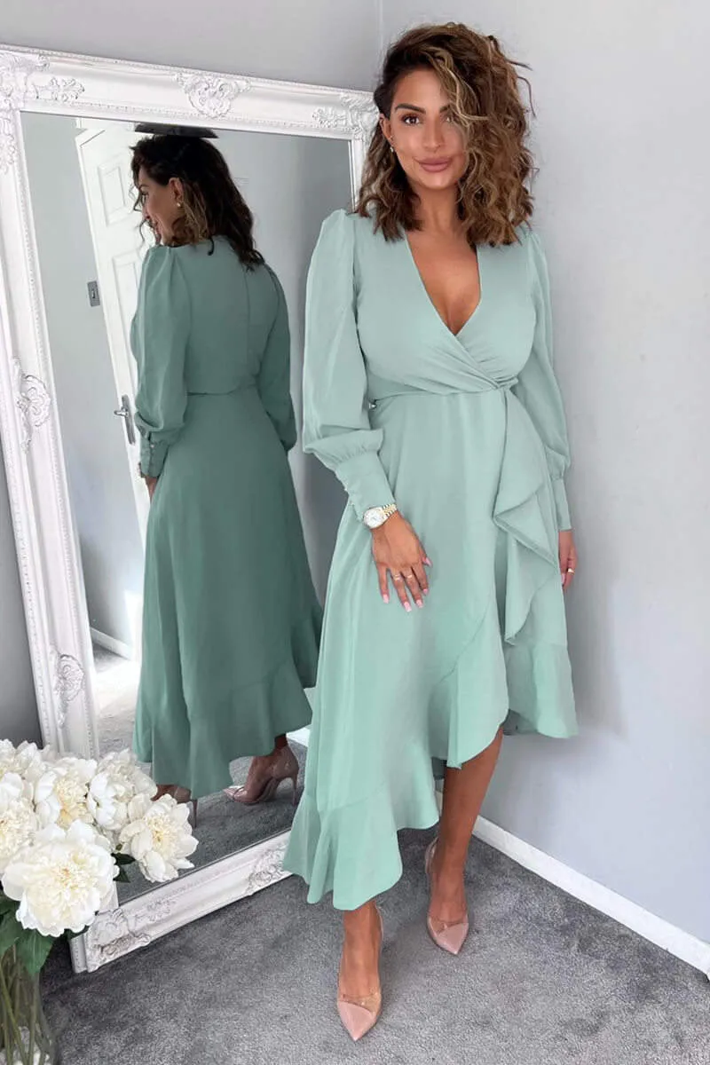 Duck Egg Long Sleeve Frill Wrap Midi Dress sold by AX Paris product image thumbnail 3