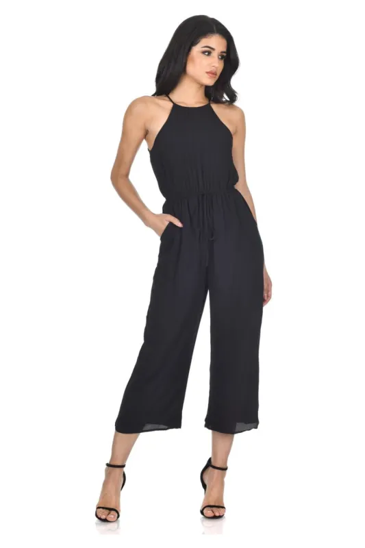 Black High Neck Culotte Jumpsuit sold by AX Paris