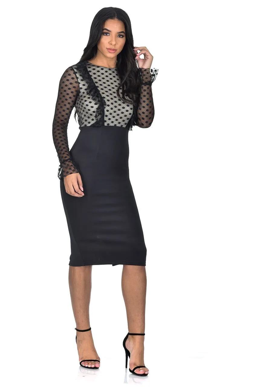 Black Polka Dot Frill Midi Dress sold by AX Paris product image thumbnail 2