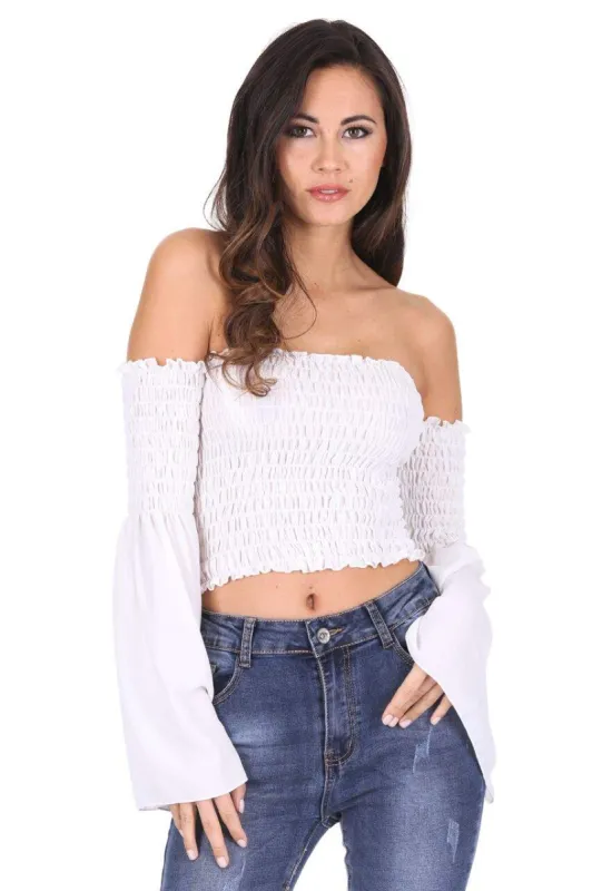 Cream Crop Flare Sleeved Top sold by AX Paris