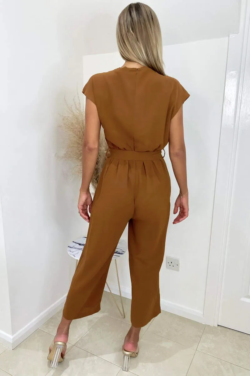 Camel Wrap Tie Waist Jumpsuit sold by AX Paris product image thumbnail 4