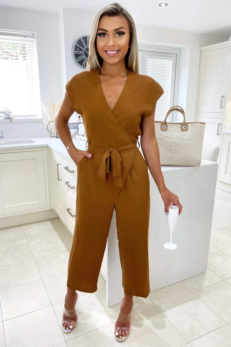 Camel Wrap Tie Waist Jumpsuit sold by AX Paris product image thumbnail 3