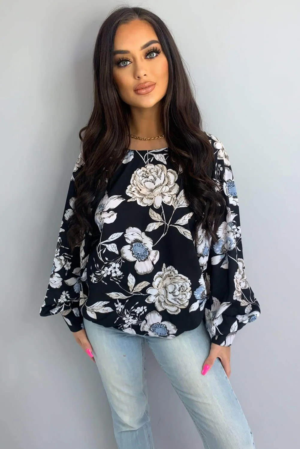 Black Floral Wide Sleeve Blouse sold by AX Paris product image thumbnail 3