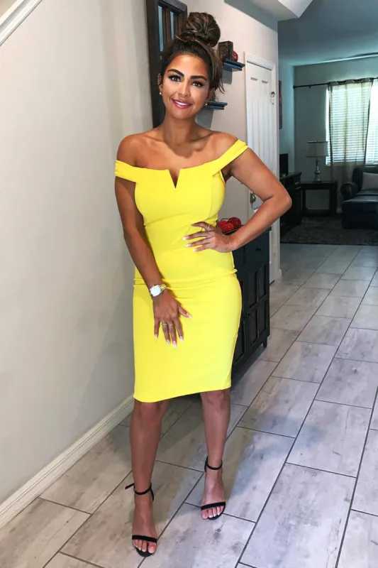 Yellow Bardot Bodycon Dress sold by AX Paris