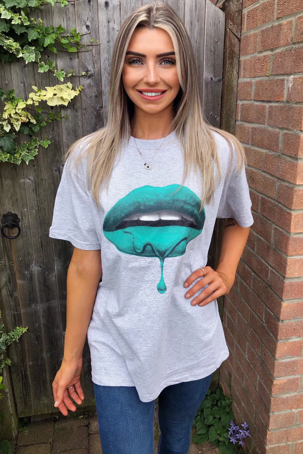 Grey Green Lips T-Shirt sold by AX Paris product image thumbnail 4