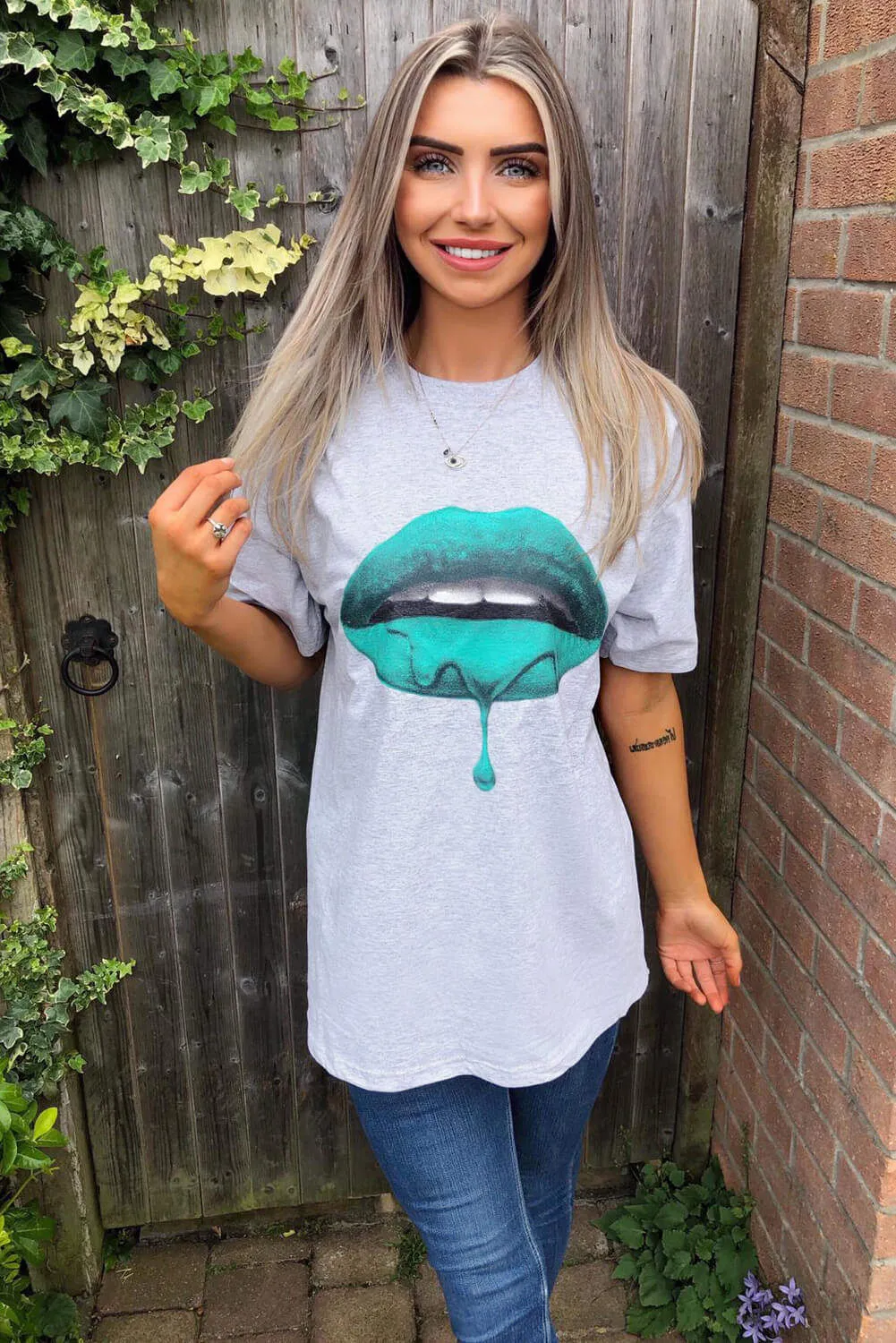 Grey Green Lips T-Shirt sold by AX Paris