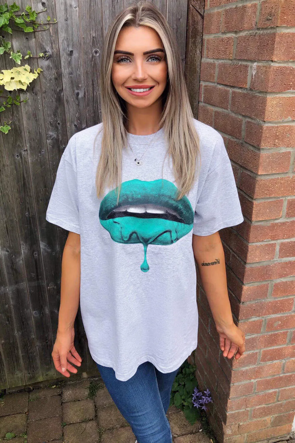 Grey Green Lips T-Shirt sold by AX Paris product image thumbnail 2