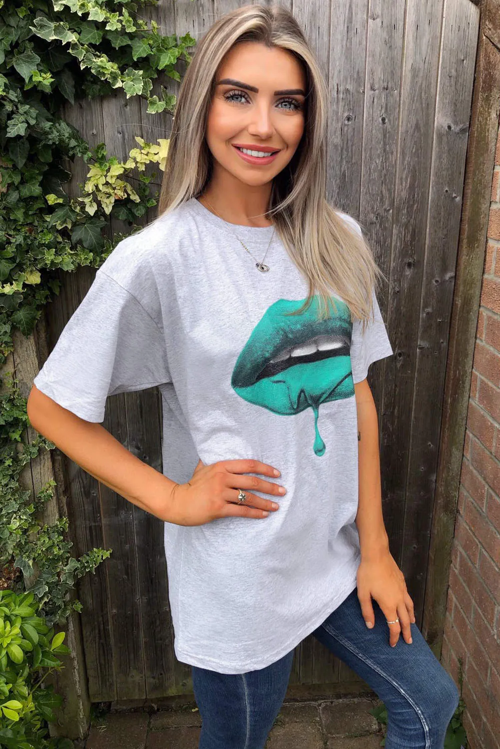 Grey Green Lips T-Shirt sold by AX Paris product image thumbnail 5