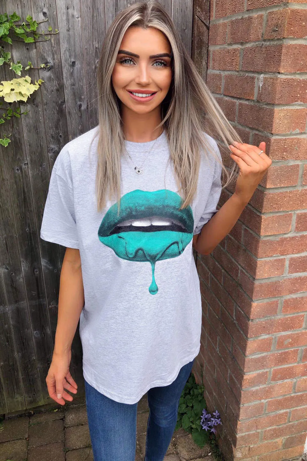 Grey Green Lips T-Shirt sold by AX Paris product image thumbnail 3